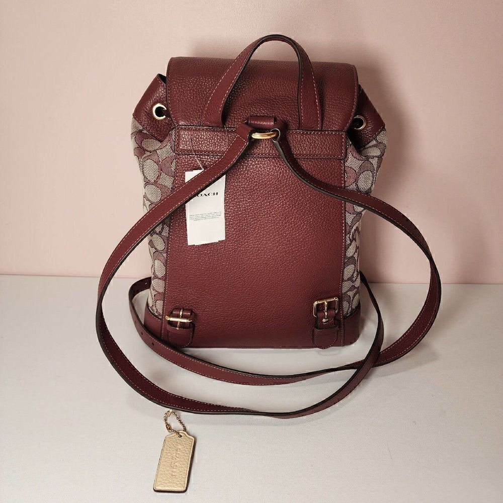 NWT Coach CE601 Dempsey Drawstring Backpack In Signature Jacquard Wine - Picture 3 of 8